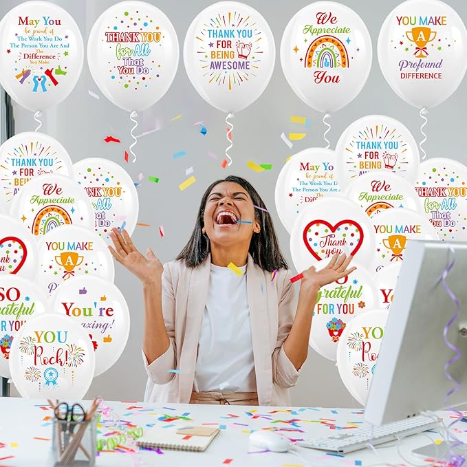 HOWAF 36pcs We Appreciation You Balloons,Employee Appreciation Day Part Latex Balloons for Employee Appreciation Day Office Decor,Thank You Employee Balloons for Employee Appreciation Party Supplies