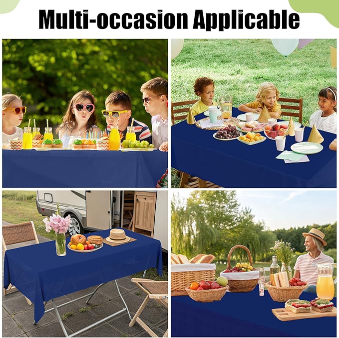 Smiry Disposable Table Cloth - 6 Pack, 54 x 108 Inch Waterproof Rectangle Tablecloths for Parties, Decorative Plastic Table Cover, Leakproof & Sturdy, Navy