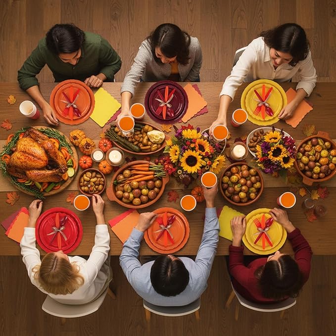 350 Pcs Fall Thanksgiving Plates and Napkins, 50 Guest Autumn Party Supplies Include Scalloped Paper Plates Napkins Cups Plastic Spoons Forks Knives Disposable Tableware Set for Harvest Party