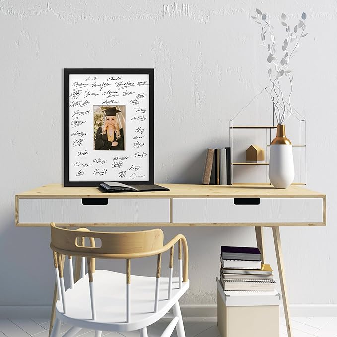 GraduatePro 12x16 Signature Picture Frame Board for 5x7 Photo with Signable Mat for Birthday Party Graduation Wedding Guest Book Gold