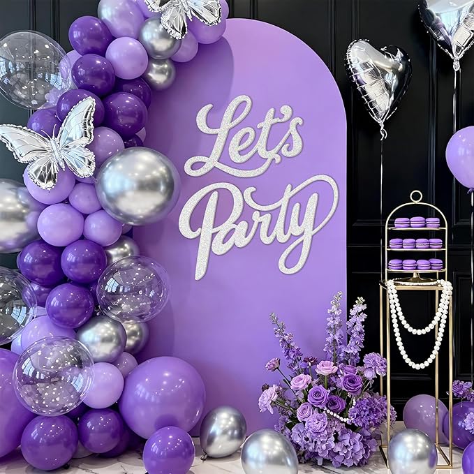 Babenest Let's Party Felt Sign, Flash White Reusable Glitter Letter Banner for Backdrop, Balloon Arch Decor, Party Supplies for Graduation, Birthday, Wedding, Bachelorette, Christmas, Home Bar, Man Cave Wall Decorations