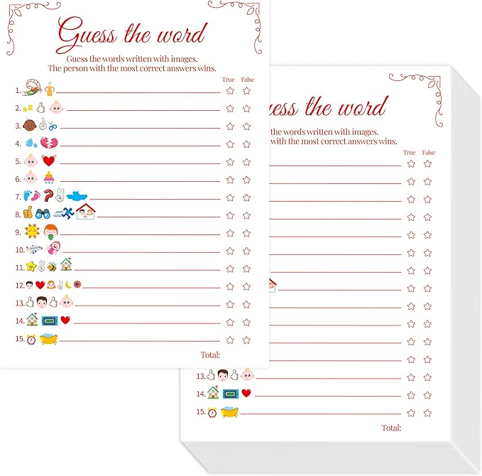 55PCS Baby Shower Games, Predictions Cards & Guess The Phrase with Answer Keys Included Fun Baby Shower Party Games Gender Neutral for Girls or Boys