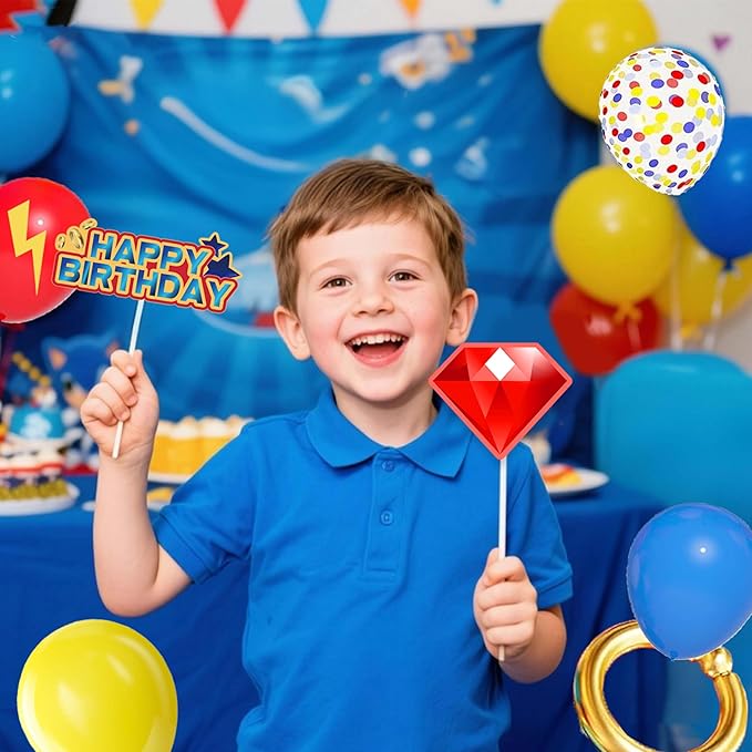Birthday Decorations for Boys,Happy Birthday Banner, 30 Balloons,Gold Ring Foil Balloon,Photo Booth Props for Men (Hedgehog)