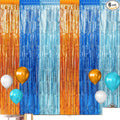6 Pack 3.3X6.6Ft Blue Dog Foil Fringe Curtains Backdrop Decorations, Orange and Light Blue Birthday Party Tinsel Metallic Streamers Photo Booth Background for Dog Theme Party Supplies