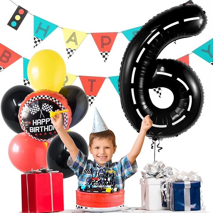 KatchOn, Giant Black Number 6 Balloon - 40 Inch | Hot Wheels 6th Birthday Balloon, 6th Road Birthdays Decorations | Hot Wheels Balloons for Hot Wheels 6th Birthday Decorations | 6 Number Balloons