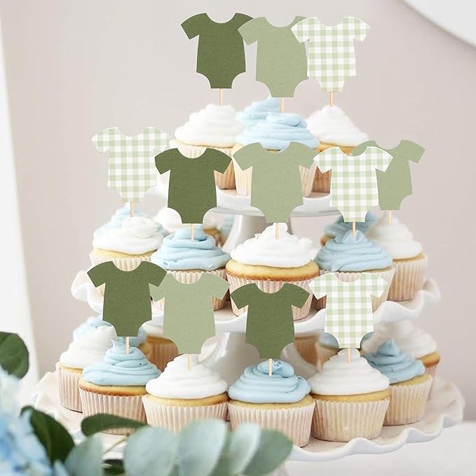 Green Bodysuit Cake Topper - Green Gingham Cake Topper,Baby Shower Decoration,Girl Boy/Gorl Baby Shower (green)