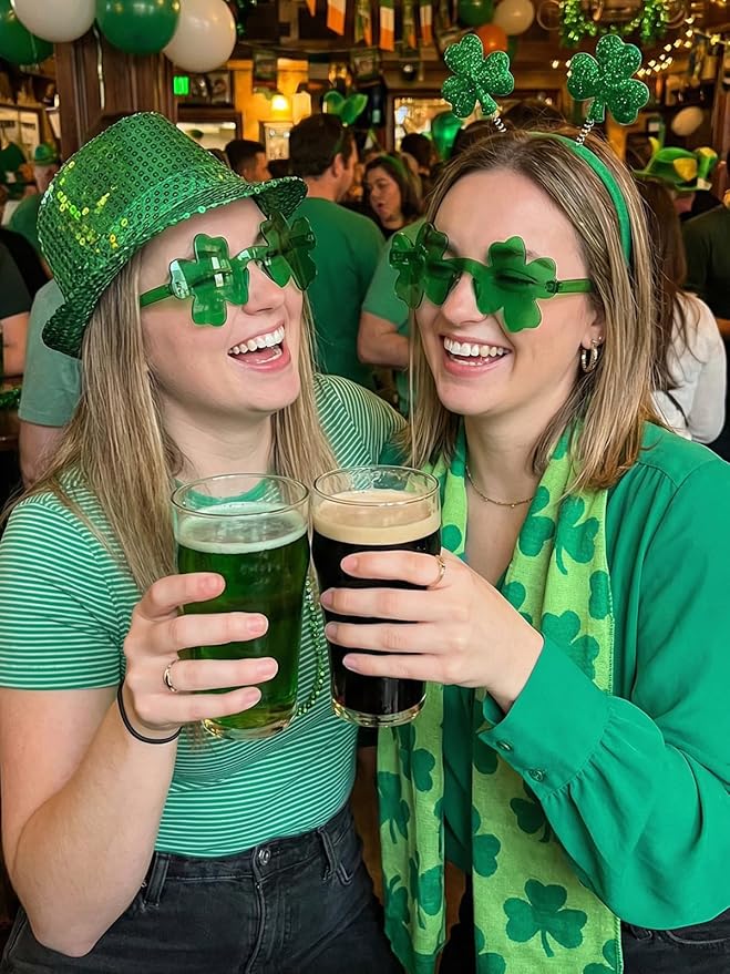 12 Pairs Saint Patricks Day Shamrock Glasses Accessories for Adult Clover Glasses Fun Trendy Transparent Shamrock Sunglasses Party Favor (12 Pairs-Green Clover) ﻿