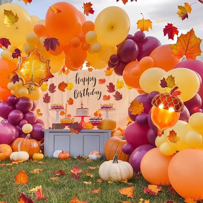 Fall Balloon Arch Kit - Burnt Orange, Burgundy, Yellow Maple Leaves Pine Cone Balloons for Autumn Decorations, Baby Shower, Thanksgiving Festival