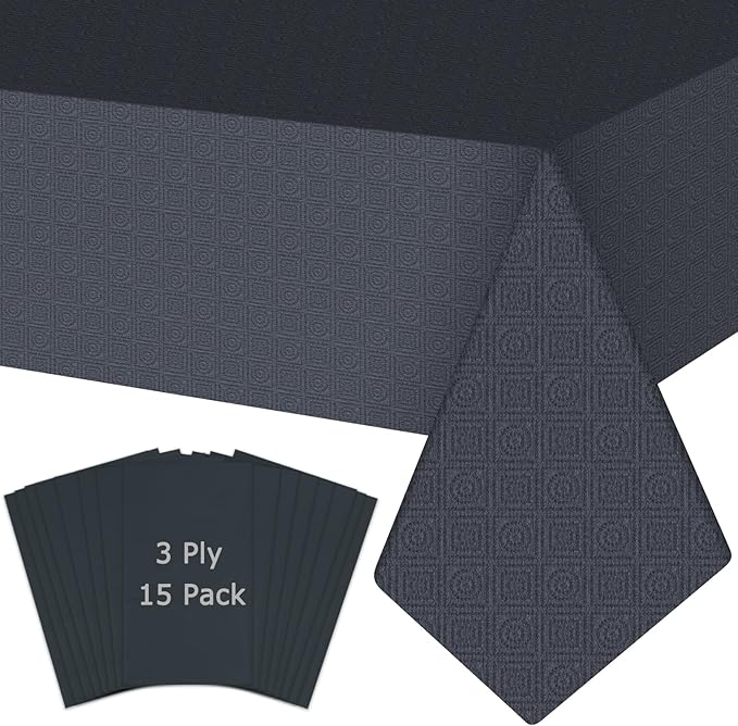 Black Tablecloths for Rectangle Tables 15 Pack, 54''×108'' Disposable Paper Table Cloth for 3-9 Ft Tables, Paper & Plastic Party Table Cover for Birthday, Outdoor, Wedding, Banquet