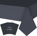 Black Tablecloths for Rectangle Tables 15 Pack, 54''×108'' Disposable Paper Table Cloth for 3-9 Ft Tables, Paper & Plastic Party Table Cover for Birthday, Outdoor, Wedding, Banquet