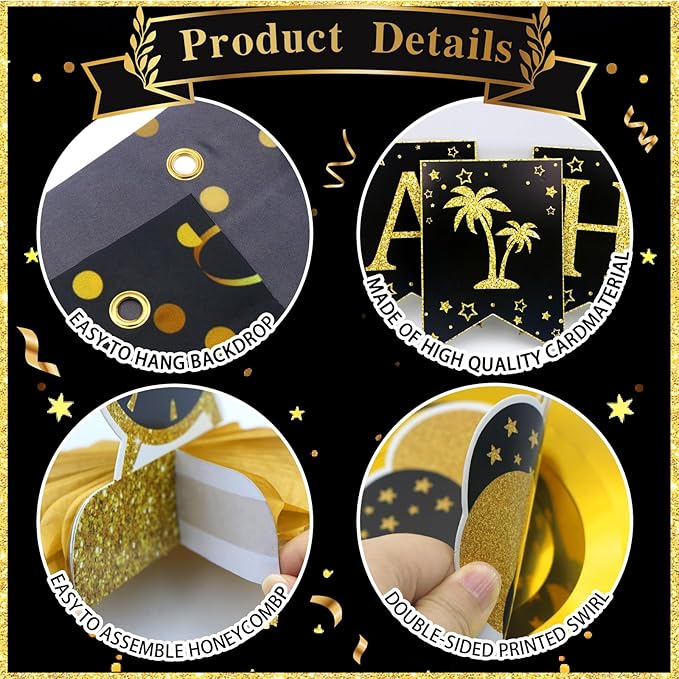 22Pcs Retirement Party Decorations for Men Women, Black and Gold Happy Retirement Banner, Poster, Sash, Balloons, Honeycomb Centerpieces - Retirement Party Supplies for Farewell Goodbye Party