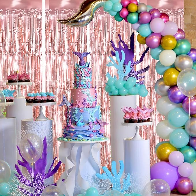 Valentines Day 4 Pack 3.3 * 8.3 ft Foil Curtain Metallic Tinsel Fringe Curtains Photo Booth Props Backdrop for Birthday Wedding Engagement Baby Shower Christmas Holiday Celebration Partyl,Rose Gold