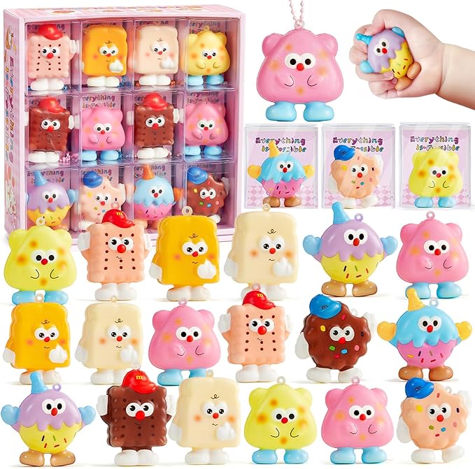 Winrayk Ice Cream Party Favors, 24 Pack Mochi Squishy Fidget Toys Bulk Kids Kawaii Stress Relief Squeeze Toys with Card and Individual Packaging Birthday Gifts Easter Basket Christmas Stocking Stuffer
