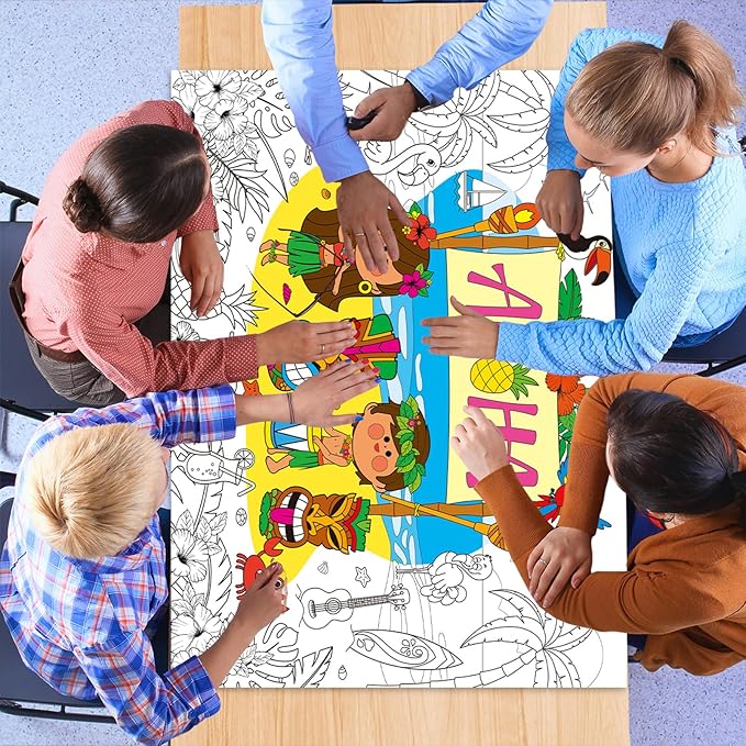 ZOIIWA Hawaiian Luau Coloring Poster for Giant Coloring Poster Large Aloha Tropical Coloring Tablecloth Jumbo Coloring Books for Home Birthday Party Supplies Favor 31.4 x 43.3 Inch