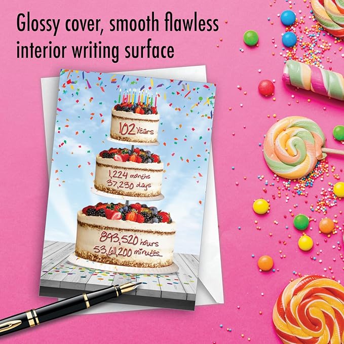 NobleWorks - Milestone Birthday Greeting Card with Envelope (4.63 x 6.75 Inch) - 102 Year Time Count C2775MBG