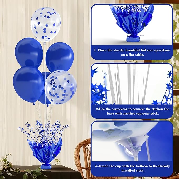 2 Set Royal Blue Table Balloons Foil Spray Centerpiece with Royal Blue and Confetti Balloons Stand Kit for Birthday Party Girls Baby Shower Wedding Bridal Shower Prom Graduation Table Decorations