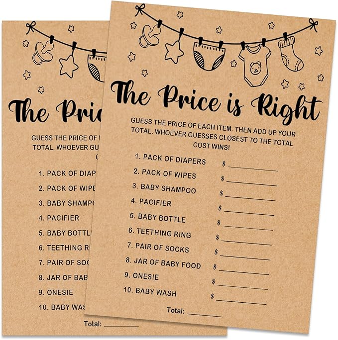 Baby Shower Game, The Price is Right, 30 Game Cards Included, Kraft
