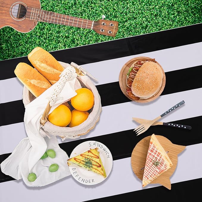 Kesfey 3 Packs Black and White Vertical Striped Tablecloth 54 x 108 Inch Geometric Black Stripe Table Cloths Disposable Plastic Stripe Table Covers Waterproof Picnic Tablecover for Camping Party