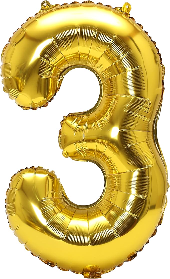 YPSelected 32 Inch Large Foil Helium Number Balloon Birthday Wedding Party 0-9 (Gold, 3)