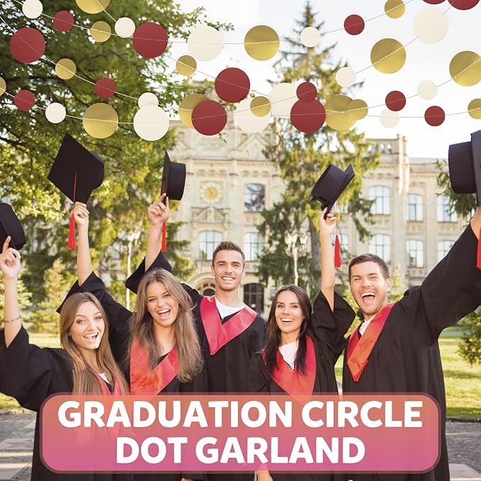 52FT Party Garlands, Paper Garland Circle Dots, Hanging Circle Banner Decorations for Birthday, Party, Wedding, Baby Shower, Graduations, Christmas, Wall Decor (Gold White Red Garlands)