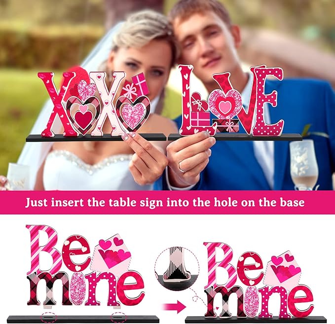Valentine's Day Decorations Romantic Tabletop Centerpiece Signs Love Wooden Table Sign Valentines Decorations for Home Decor Gift Dining Room Table Wedding Anniversary Party