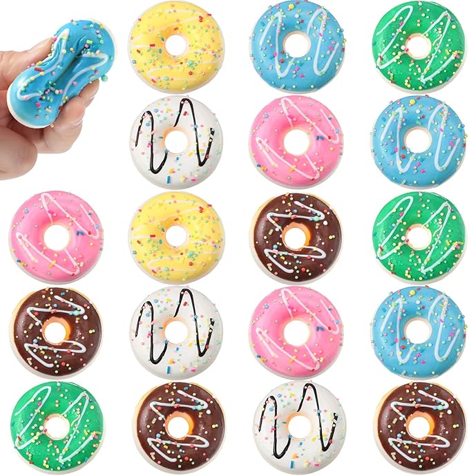 20 Pack Donut Stress Balls 2 Inch Donut Party Supplies Stress Relief Donuts Foam for Kids Boys Girls Adults Party Decorations and Birthday Favor(Round Shape)