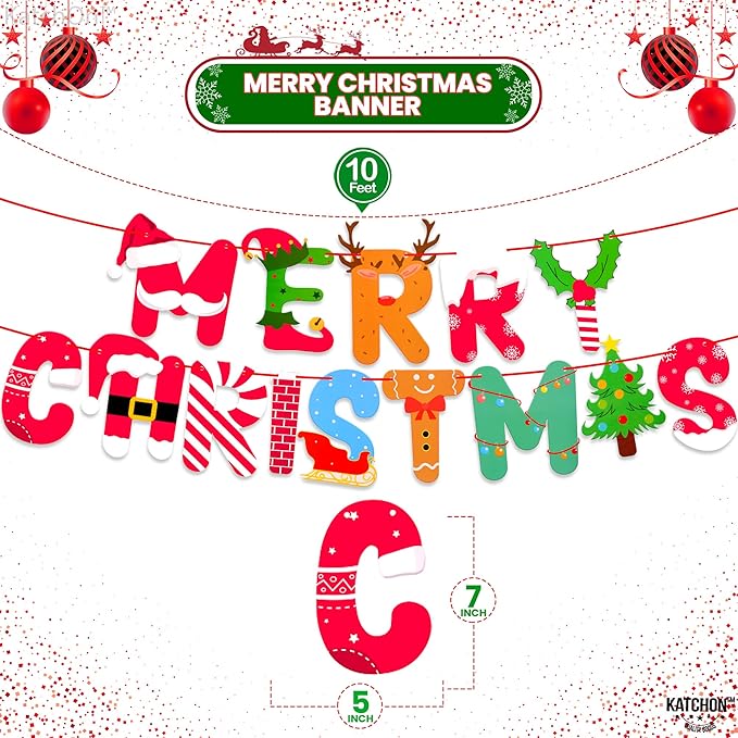 KatchOn, Merry Christmas Banner for Mantle - Large, 10 Feet, No DIY | Christmas Wall Decorations | Christmas Decorations, Christmas Mantle Banner | Merry Christmas Garland, Christmas Party Decorations