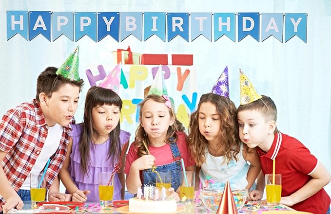 Happy Birthday Gradient Blue Banner Decoration Party Supplies
