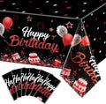 Breling Birthday Party Supplies Confetti Sprinkles Happy Birthday Tablecloths Starry Table Covers for Party Decorations, 54 x 108 Inches(Red and Silver,6 Pack)