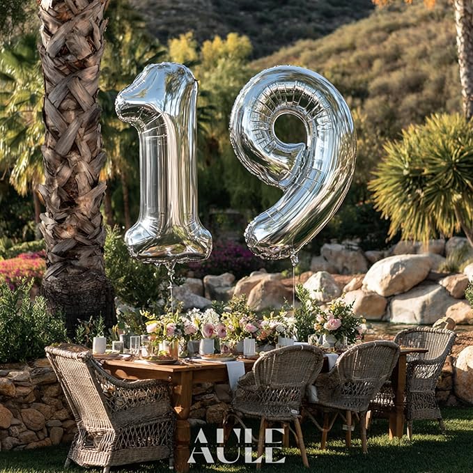 AULE 40 Inch Big Silver 9 Balloon Number Large Foil Helium Number Balloons 0-9 Jumbo Giant Happy 9th Birthday Party Decorations for Boy or Girl Huge Mylar Anniversary Party Supplies