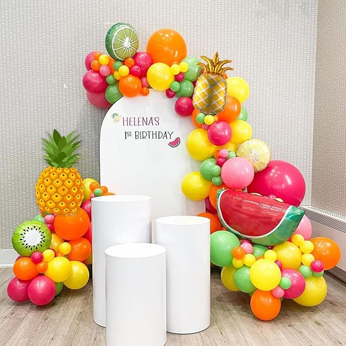 149pcs Twotti Fruity Balloon Arch Kit - Pastel Pink Yellow Green Citrus Balloons with Watermelon Pineapple Tropical Mylar Foil Balloons for 2nd Birthday Summer Party Decor