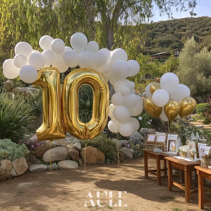 AULE 40 Inch Large 10 Balloon Numbers Gold, Big Foil Number Balloons, Giant Helium Happy 10th Birthday Party Decorations for Man and Women, Huge Mylar Anniversary Party Supplies
