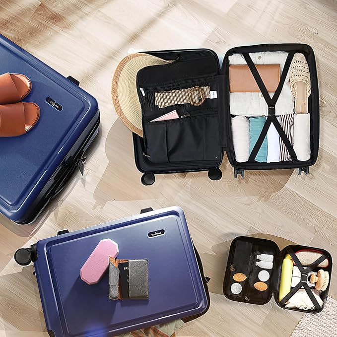 TRAVELARIM Hard Shell Luggage Sets with Spinner Wheels 4 Piece, Expandable Large Suitcases with TSA Lock, Travel Large Suitcase Set, Navy Luggage Set