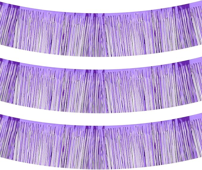PATIKIL Foil Fringe Garland 10 Feet, 3 Pack Metallic Tinsel Streamers Fringe Banner Wall Hanging Curtain Backdrop for Wedding Birthday Christmas New Year Party Decoration, Light Purple