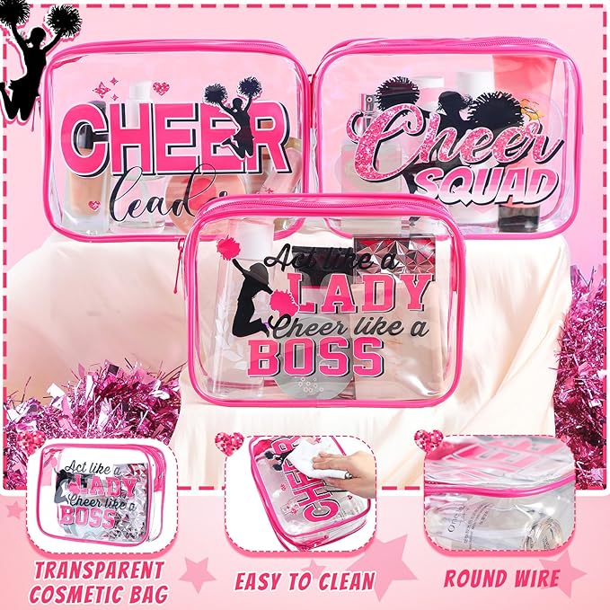 Cunno Makeup Bags Gifts for Women Teacher Beach Cruise Swim Nurse Dance Happy Graduation Gift Survival Kit Clear Cosmetic Bags PVC Waterproof Travel Toiletry Handbags Purses Organizer(Cheer)