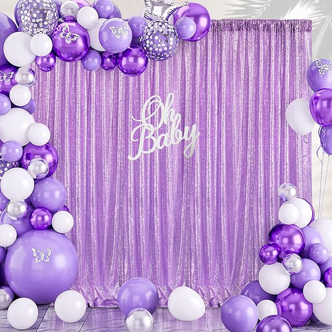 B-COOL Lavender Sequin Backdrop Curtain 6 Panels 2ftx8ft Light Purple Sparkly Curtain Drapes for Birthday Party Wedding Mermaid Background Decorations
