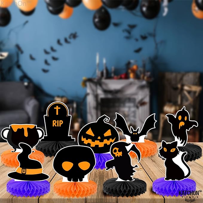 KatchOn, Halloween Centerpieces for Tables - Pack of 9 | Orange and Black Halloween Table Centerpiece for Halloween Party Decorations | Pumpkin Halloween Centerpiece for Halloween Decorations Indoor
