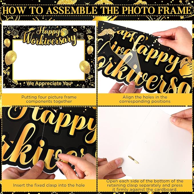 We Appreciate You Thank You Decorations Happy Work Anniversary Decorations Black Gold Selfie Photo Frame & 25pcs Photo Booth Props for Employee Staff Teacher Doctor Graduation Party Decor Supplies