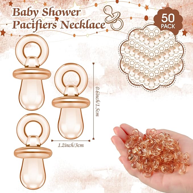 Thyle 51 Pcs Brown Bear Pacifier Hunt Baby Shower Games Bear Themed Baby Shower Game Decoration Include Hunt Sign and 50 Acrylic Pacifiers Gift Sets for Gender Reveal Newborn Announcement Party Decor