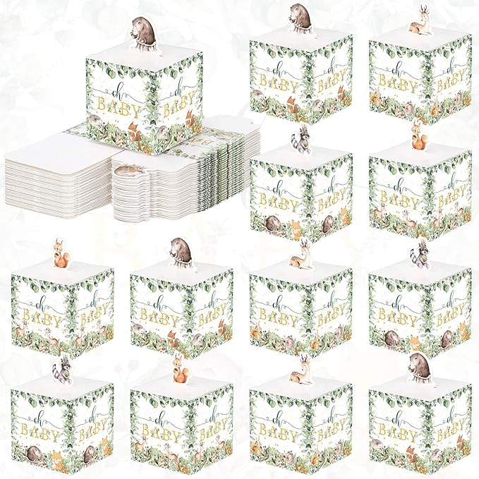 Didaey 48 Pcs Woodland Baby Shower Favor Boxes Small Animal Paper Treat Boxes Cute Woodland Forest Animals Themed Baby Shower Party Decorations for Candy Gift Bags Birthday Party Favors
