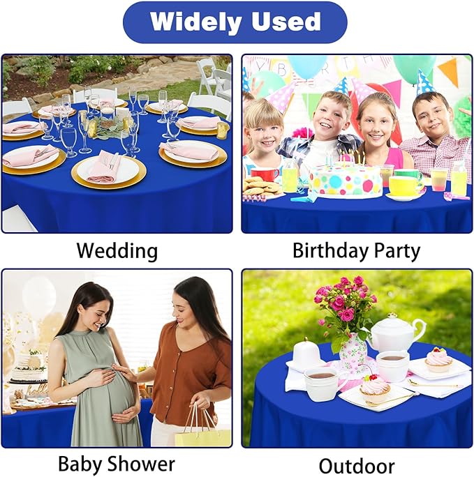 Kopokita 2 Pack Royal Blue Round Disposable Plastic Tablecloths 84 inch Party Table Covers