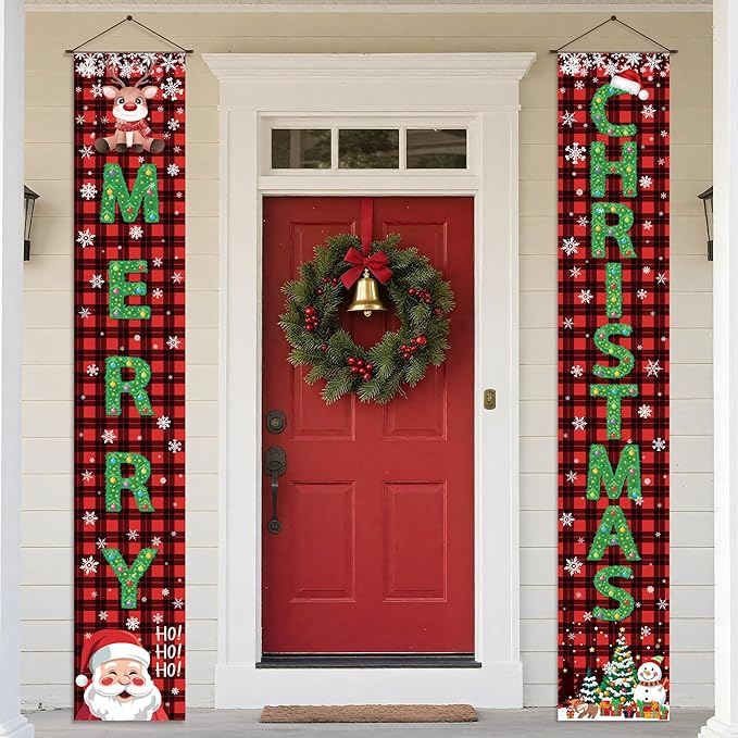 OHOME Christmas Decorations Outdoor - Merry Christmas Porch Banner | Xmas Party Decorations for Indoor Outside - Navidad Hanging Backdrop Garland Party Favors Supplies for Home Yard Wall