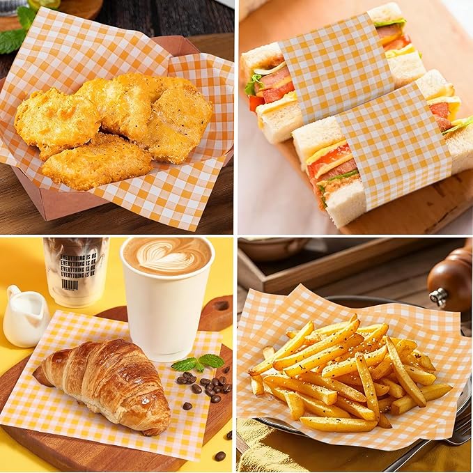 Simpeak Deli Paper 120 Sheets, 7x7" Premium Wax Paper Sheets for Food, Grease Proof & Non-Stick Square Sheet for Food Sandwich Candy Fries Wrapping (Yellow)