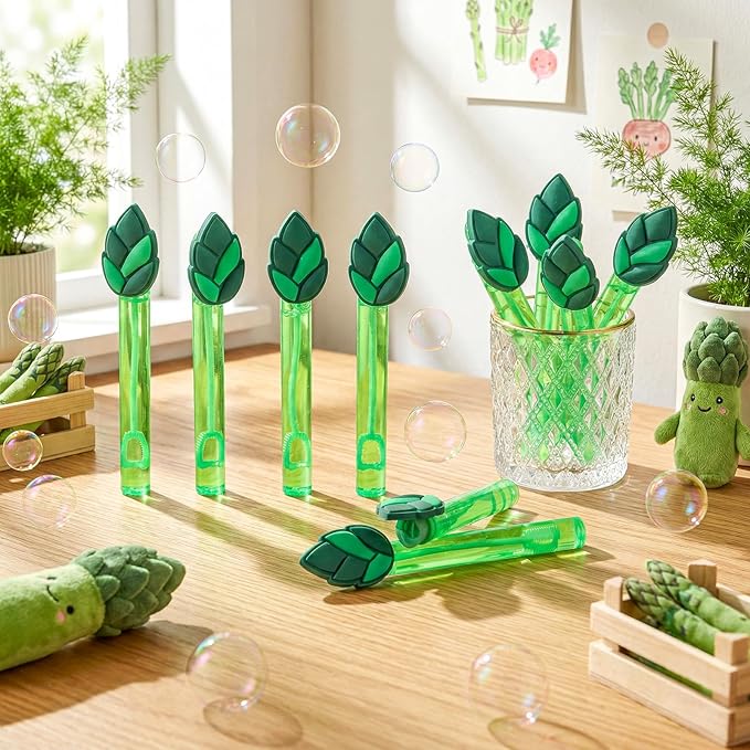 Jenaai 24 Pcs Asparagus Bubble Wands Vegetable Themed Bubble Wand Party Favors for Summer Activity Cartoon Birthday Gifts Carnival Goody Bag Stuffers Wedding Supplies