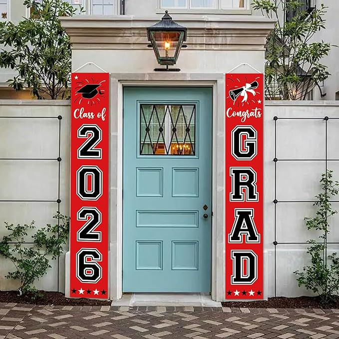 Graduation Decorations Class of 2026 Hanging Grad Banner, Graduation Decorations Class of 2026 for Any Schools or Grades (red)