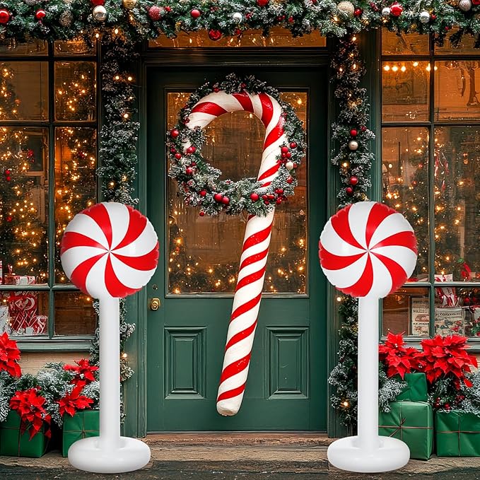 1 Pcs Christmas Inflatable Outdoor Decorations 4 FT Christmas Candy Inflatable Column Decoration for Winter Xmas Lawn Yard Garden Home Decor