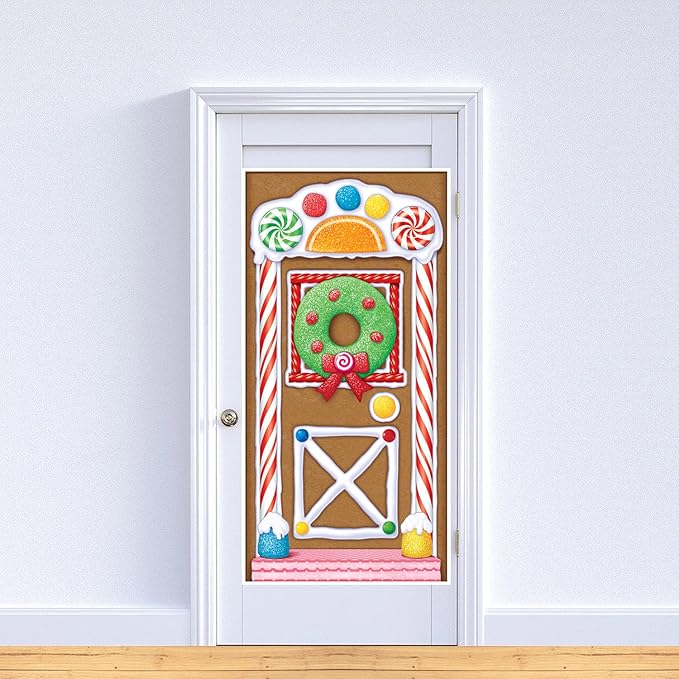 Beistle Gingerbread House Door Covers 2 Piece Christmas Party Supplies, Winter Décor, 30" x 5', Multicolored