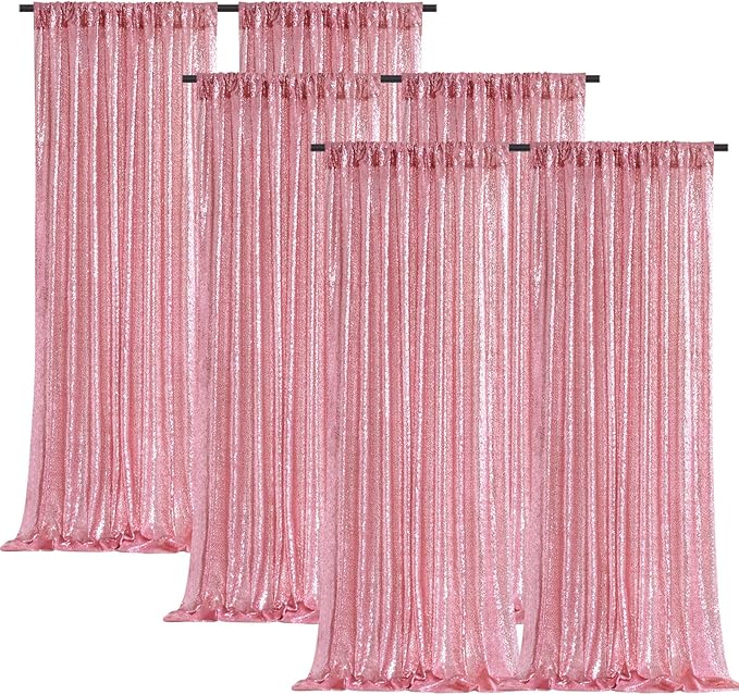 B-COOL Sequin Backdrop Curtain 6 Panels Fuchsia Pink Party Curtain Background 2ftx8ft for Birthday Wedding Sweetheart Party Decorations