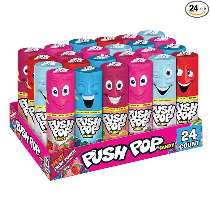 Push Pop Easter Candy Variety Pack, 24Ct Bulk Individually Wrapped Lollipops in Assorted Flavors, Full Size, Fun Hard Candy For Birthday Parties, Easter Basket Stuffers, Egg Fillers, Party Favors
