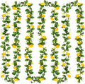 4 Pcs Artificial Lemon Flower Garland Vine, 28 Ft Fake Yellow Lemon Vines Silk Flowers Hanging Floral Garlands Decoration for Room Wall, Flower Themed Party, Wedding Supplies